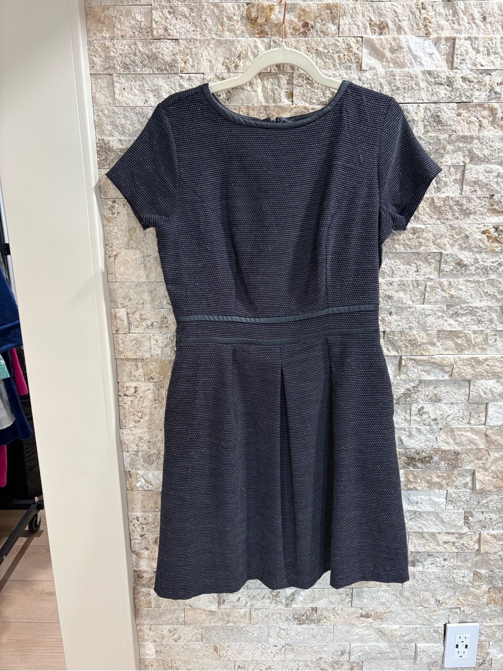 Tommy‎ Hilfiger Navy Textured Short-Sleeve Fit & Flare Dress 8